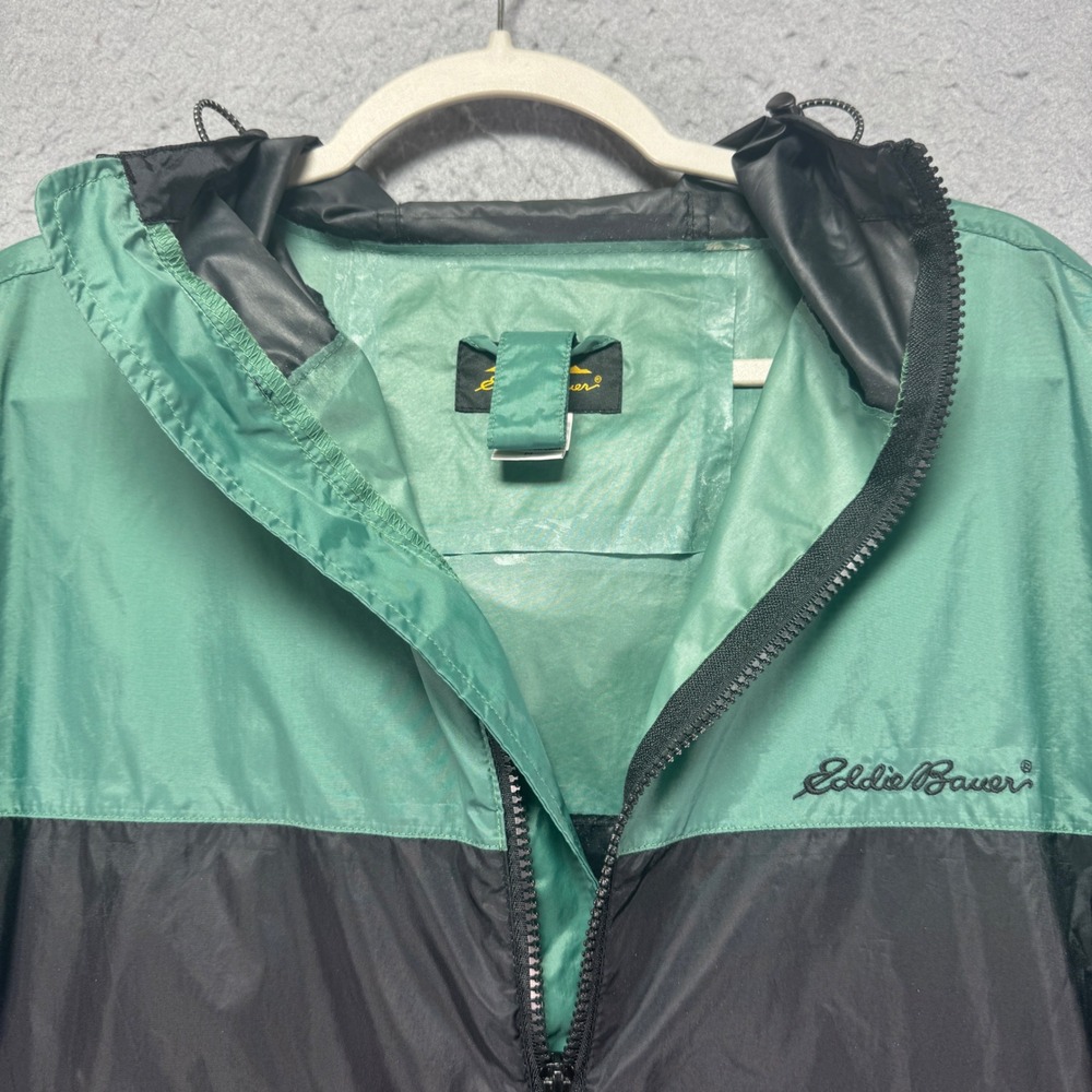Eddie Bauer Mens Medium Waterproof Nylon Hooded Windbreaker Jacket‎ Green Black - Picture 3 of 13